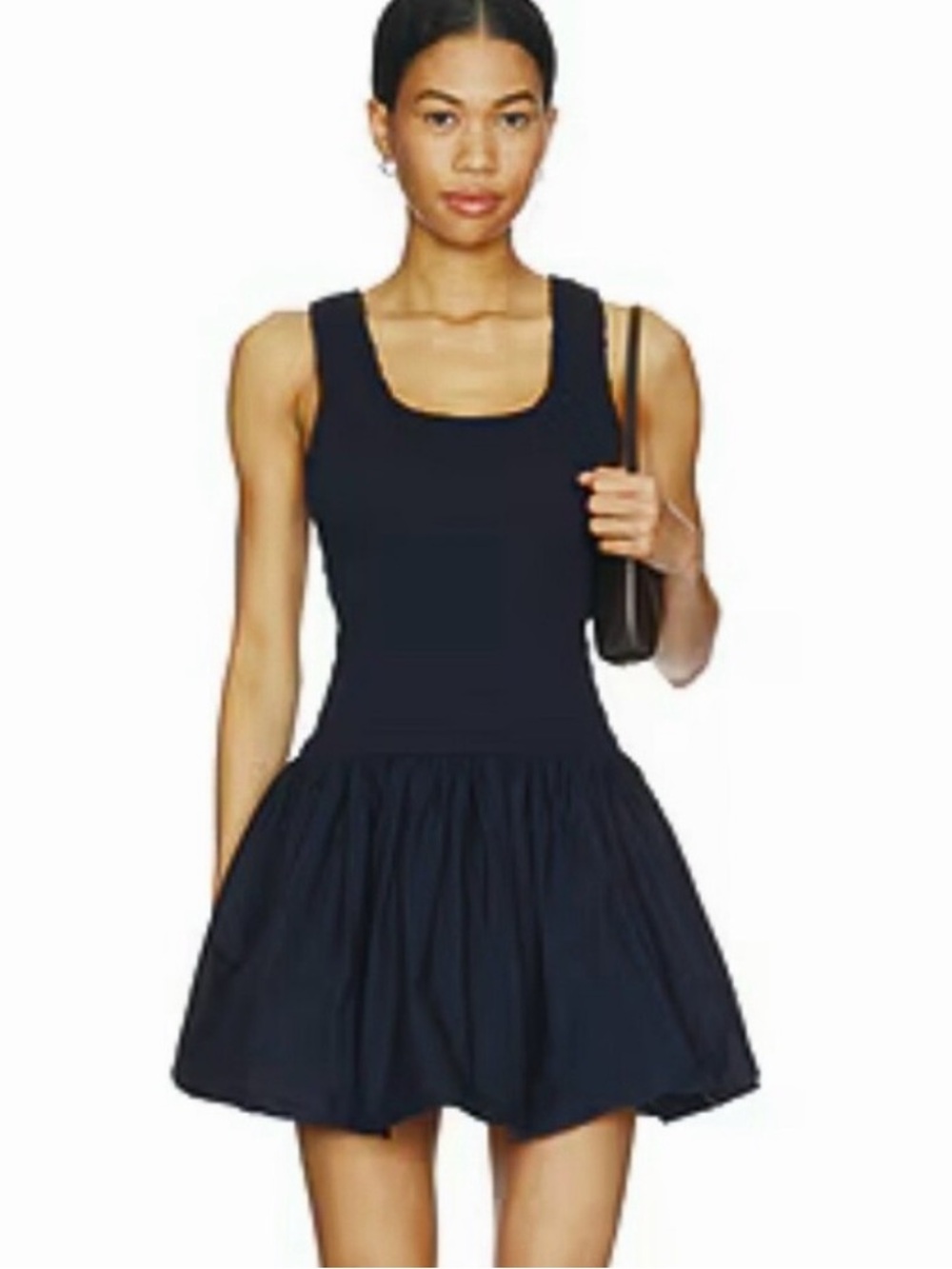 Camila Coelho Square Neck Black Sleeveless Bubble Hem Dress